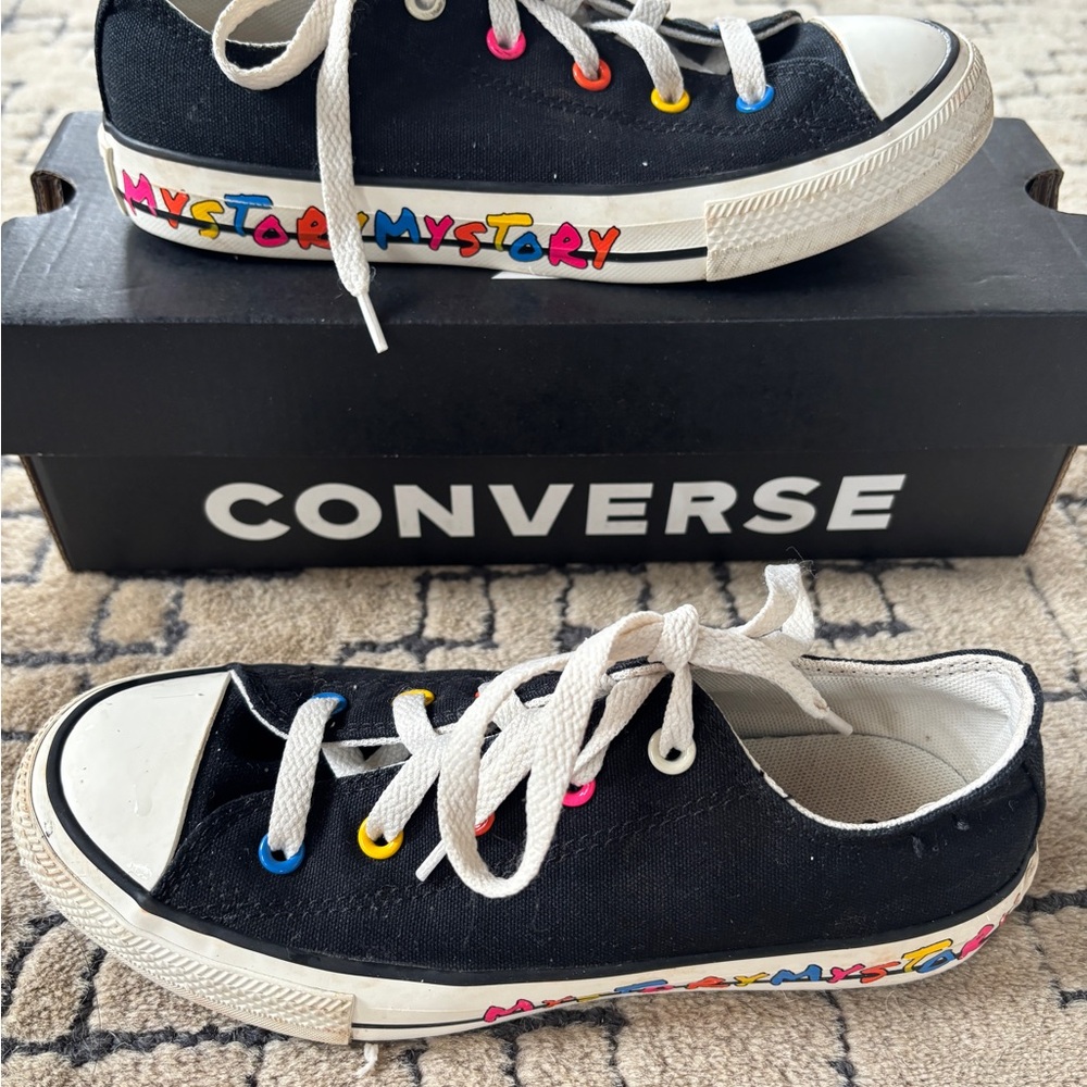 Converse Kids Black Sneakers with Colorful Eyelets Size 2.5